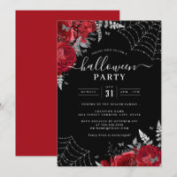 Red Spooky Floral Cobwebs Halloween Party