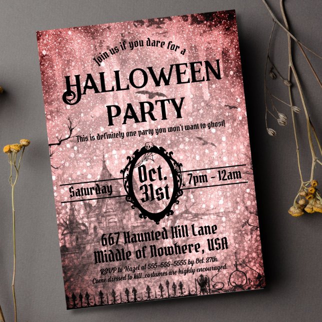 Red Spooky Haunted House Halloween Party Invitation (Creator Uploaded)