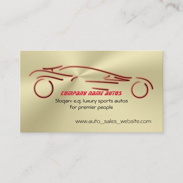 Red Sports Auto on flaring gold-look, Auto sales Business Card (Front)