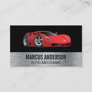 Red Sports Car   Auto Services   Metal Business Card