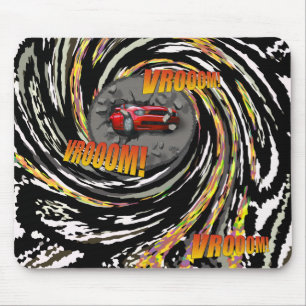 Red Sports Car Crashing through Wall Mouse Pad