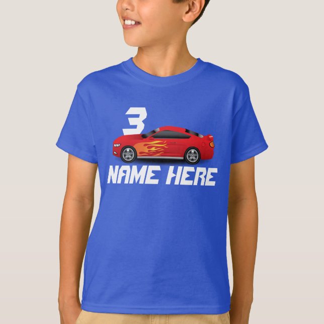 Red Sports Car Flames Boys Birthday Custom T-Shirt (Front)