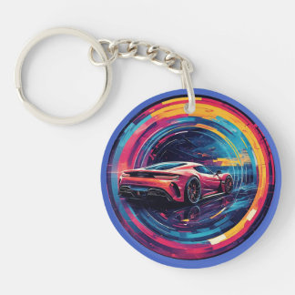 Red Sports Car in Modern Surreal Artistic Tunnel Key Ring