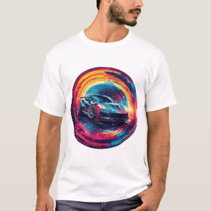 Red Sports Car in Modern Surreal Artistic Tunnel T-Shirt