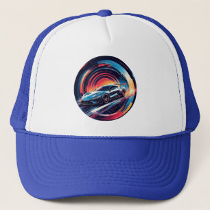 Red Sports Car in Modern Surreal Artistic Tunnel Trucker Hat
