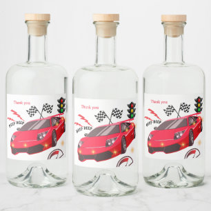 Red Sports Car Racing Theme Party Invite thank you Liquor Bottle Label