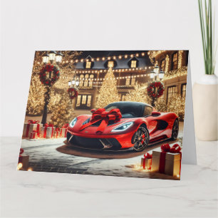 Red Sports Car with Christmas Bow Card
