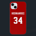 Red Sports Jersey  iPhone 15 Mini Case<br><div class="desc">Add a name and number(s) to personalise this custom red and white sports jersey inspired phone case. It is an excellent gift for a sports fan or athlete. The options to change the colour and font sizes are available.</div>