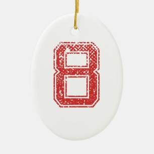 Red Sports Jerzee Number 8 Ceramic Tree Decoration