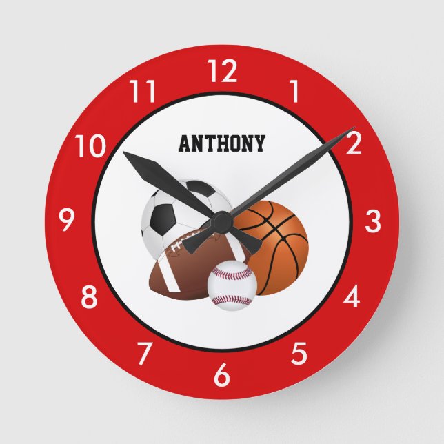 Red Sports Personalised Round Clock (Front)