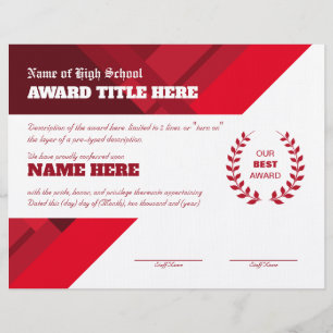 RED SPORTS Recognition Award Certificate Custom Letterhead