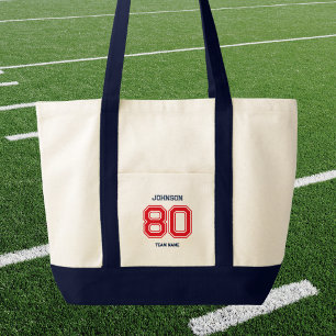 Red Sports Team Custom Name Player Number Team Tote Bag