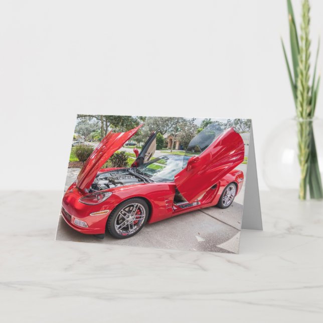 RED SPORTSCAR FLAMBOYANT BIRTHDAY CARDS (Front)