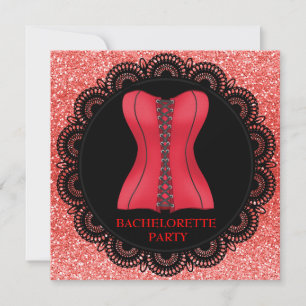 RED SPOT CORSET BACHELORETTE PARTY GLITTER INVITATION