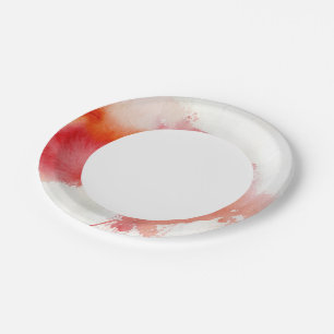 Red spot, watercolor abstract hand painted paper plate