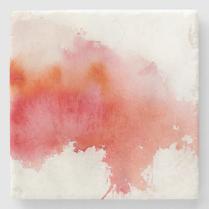 Red spot, watercolor abstract hand painted stone coaster