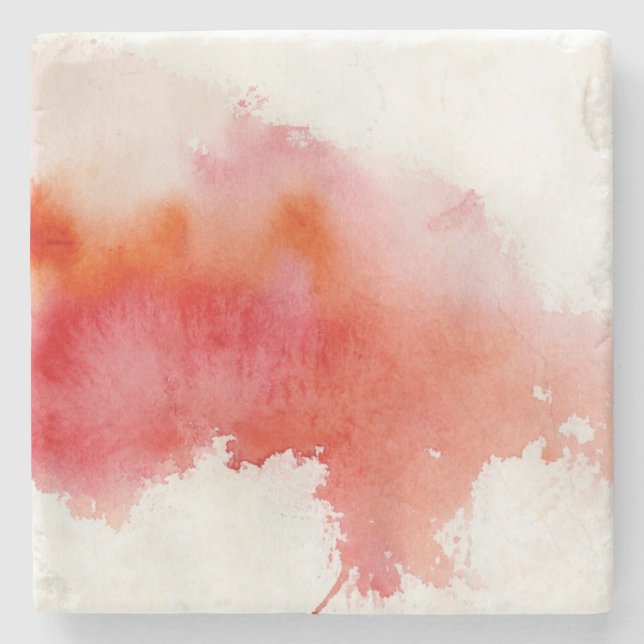 Red spot, watercolor abstract hand painted stone coaster (Front)
