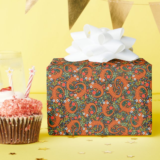 Red Spotted Newt on the Forest Floor Orange Black Wrapping Paper (Birthday Party)