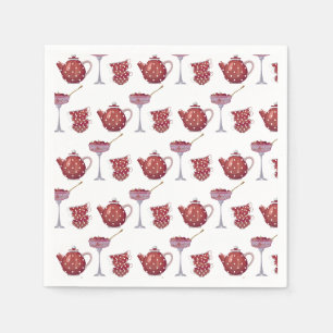Red Spotty Tea Set and Strawberries Pattern Napkin