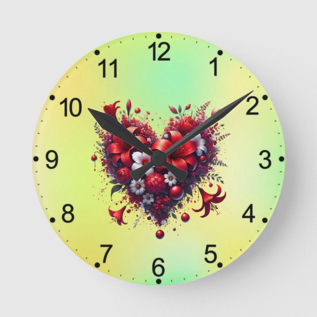 Red Spring Flowers Heart-53476 Round Clock (Front)