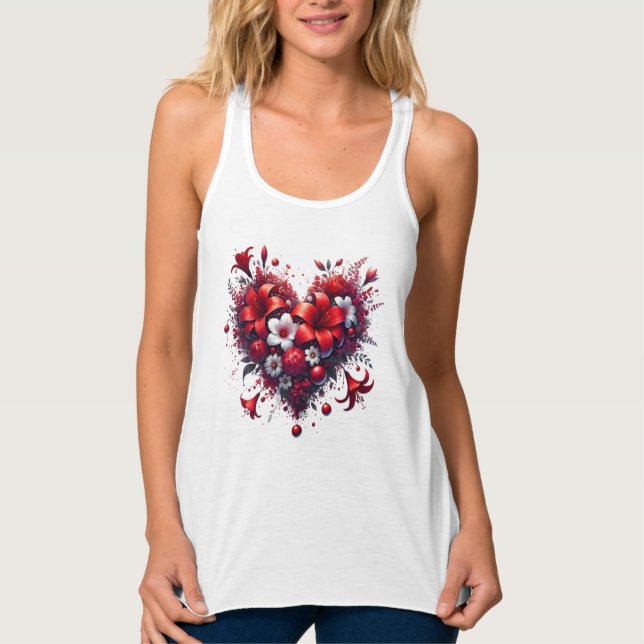 Red Spring Flowers Heart-53476 Singlet (Front)