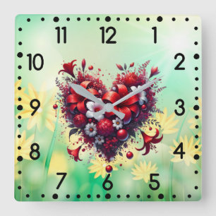Red Spring Flowers Heart-53476 Square Wall Clock