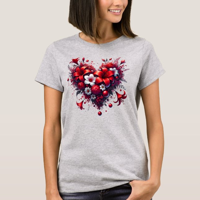 Red Spring Flowers Heart-53476 T-Shirt (Front)