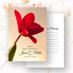 Red Spring Tulip Flower Share a Memory Funeral  Card