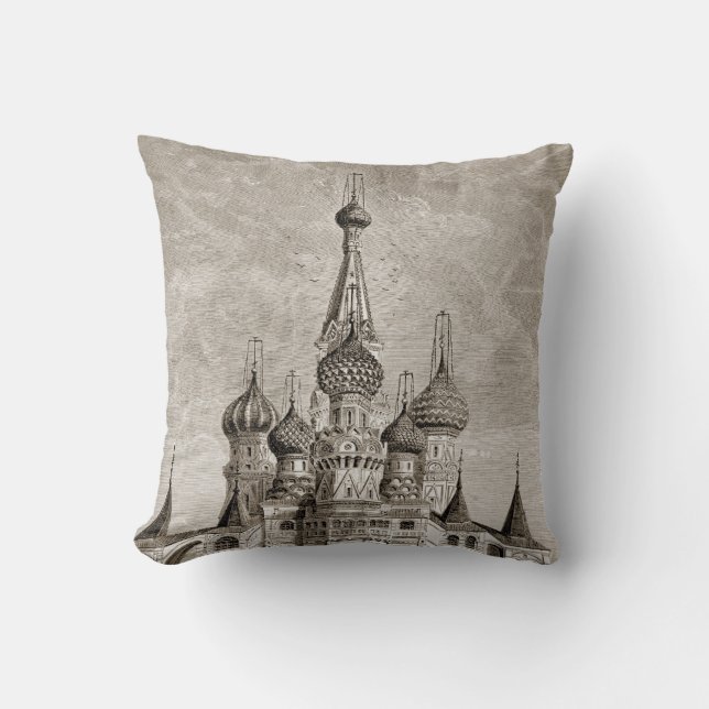 Red Square Cathedral Moscow Onion Dome Engraving Cushion (Front)
