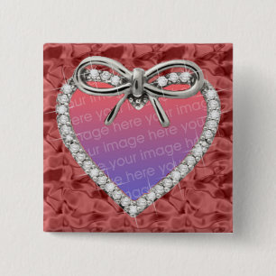 Red Square Diamond Heart Frame Button