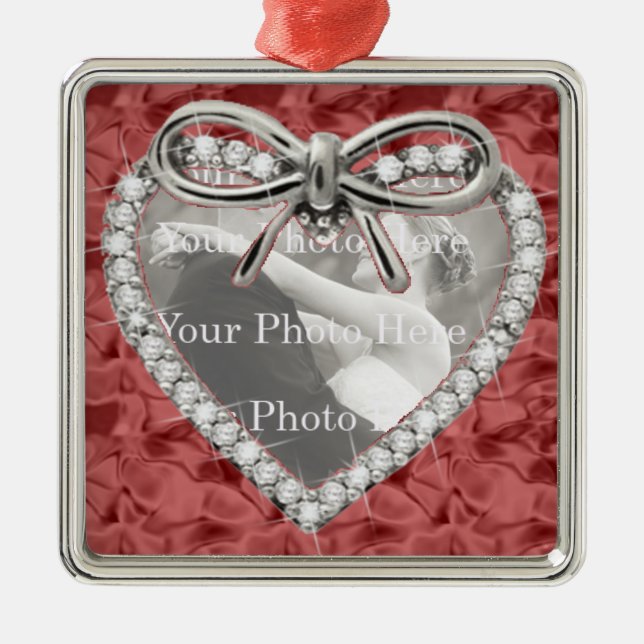 Red Square Diamond Heart Frame Ornament (Front)