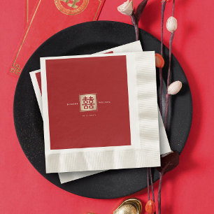 Red Square Double Happiness Gold Chinese Wedding Napkin