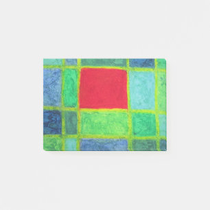 Red Square in a blue green abstract grid Post-it Notes