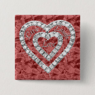 Red Square Live Laugh Love Diamond Heart Button
