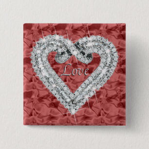 Red Square Love Diamond Heart Button