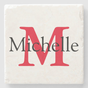 Red Square Monogram Personalised Stone Coaster