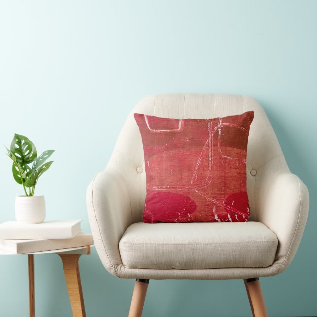 Red Squares Retro Modern, A Gel Print Abstract Cushion (Chair)
