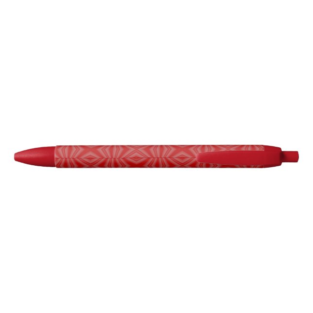Red Squiggly Squares Fractal Black Ink Pen (Back)