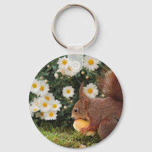 Red Squirrel and Daisies Key Ring