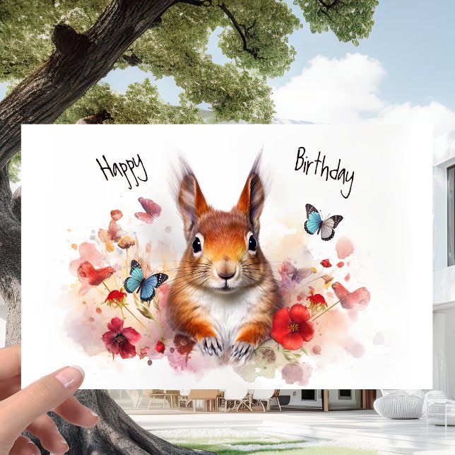 Red Squirrel and Flower Meadow - Wildlife Birthday Card (Creator Uploaded)