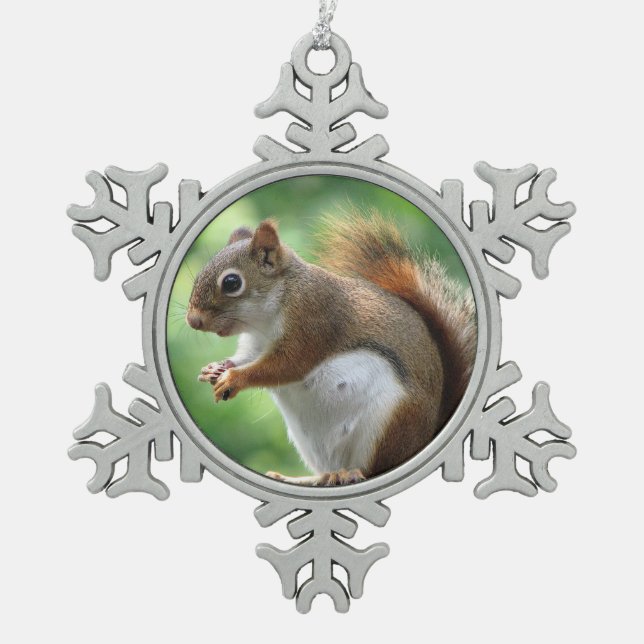 Red Squirrel Christmas Snowflake Pewter Christmas Ornament (Front)