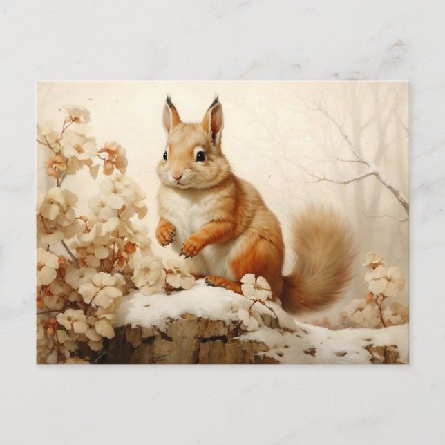 Red Squirrel in a Snowy Forest Postcard (Front)