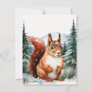 Red Squirrel In A Woodland Forest Watercolor Card