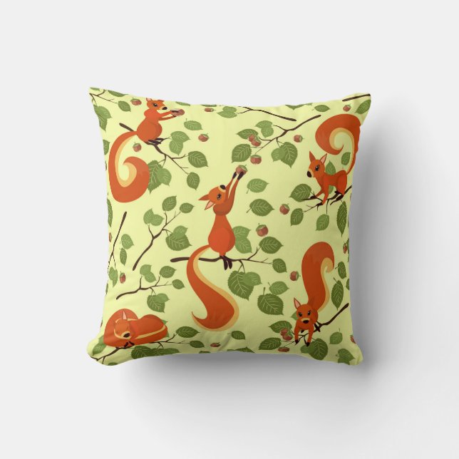 Red squirrel in hazel branches. cushion (Front)