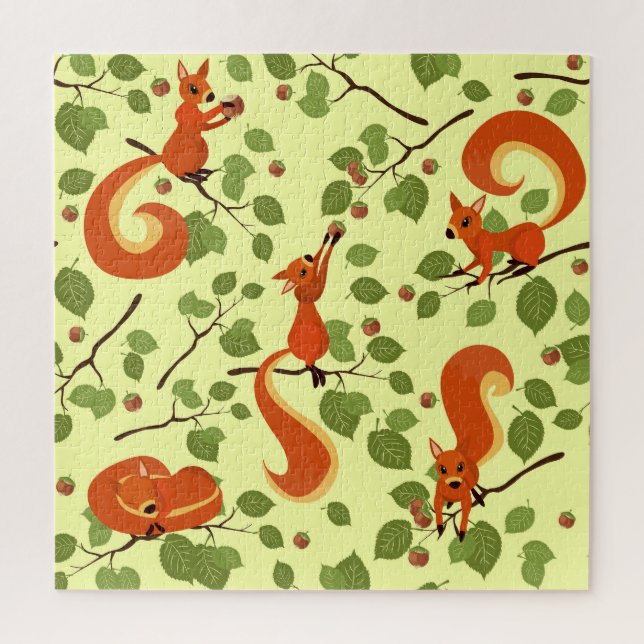 Red squirrel in hazel branches. jigsaw puzzle (Vertical)