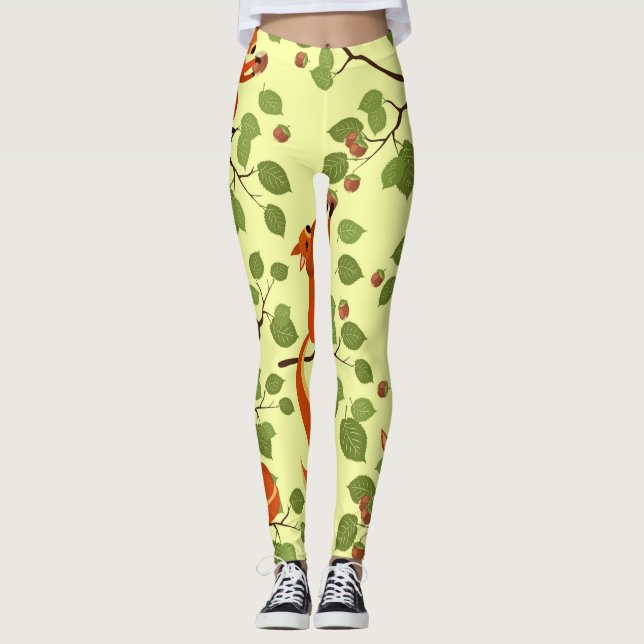 Red squirrel in hazel branches. leggings (Front)