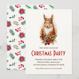 Red Squirrel in Santa Hat Animal Christmas Party  Invitation