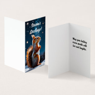 Red Squirrel in the Snow Holiday Christmas Card