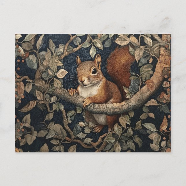 Red Squirrel in the Style of William Morris Postcard (Front)