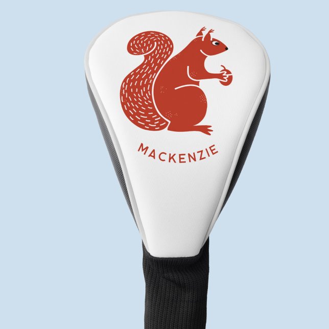 Red Squirrel Personalised Golf Head Cover (Red squirrel personslized customer name golf head cover for nature lovers)